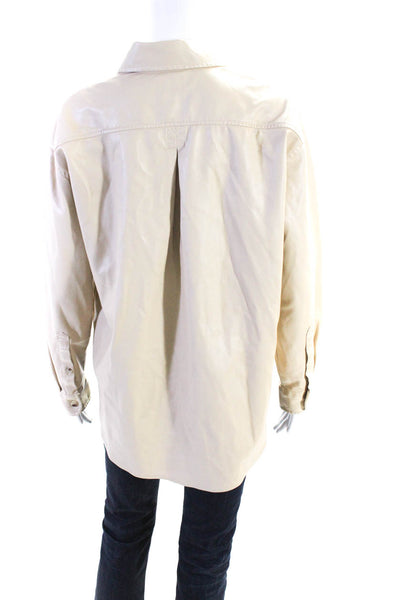 Saylor Womens Faux Leather 1/2 Zip Collared Long Sleeve Shirt Top Beige Size L