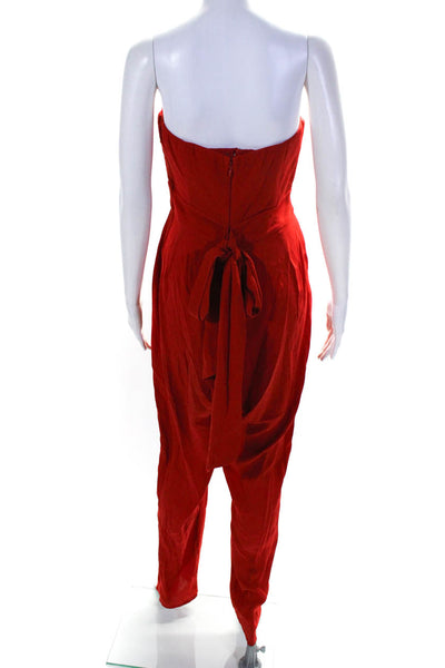 Catherine Malandrino Womens Red Silk Strapless Straight Leg Jumpsuit Size 8