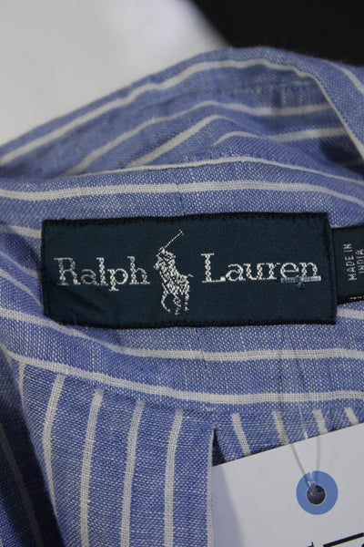 Ralph Lauren Blue Label Mens Linen Striped Collared Button Up Shirt Blue Size XL