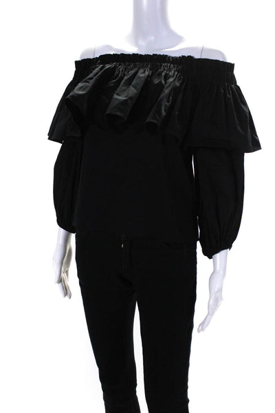Alexis Womens Cotton Ruffled Off The Shoulder Long Sleeve Blouse Black Size XS