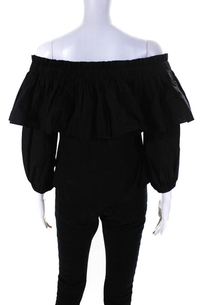 Alexis Womens Cotton Ruffled Off The Shoulder Long Sleeve Blouse Black Size XS