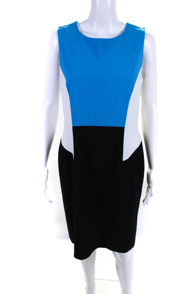Calvin Klein Womens Colorblock Round Neck Sleeveless Zip Up Dress Blue Size 10