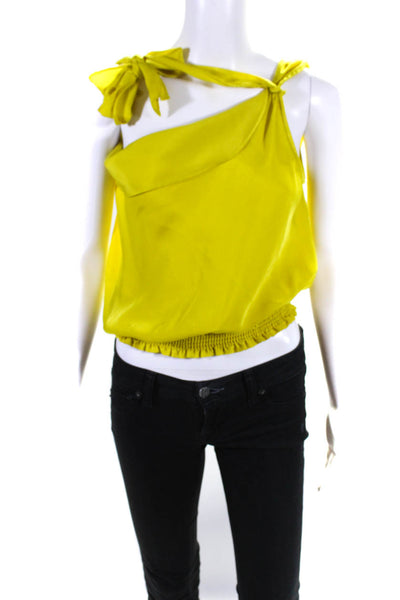 Maeve Anthropologie Womens Sleeveless Smocked Tie Front Satin Top Yellow Size 4