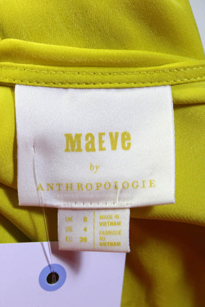 Maeve Anthropologie Womens Sleeveless Smocked Tie Front Satin Top Yellow Size 4