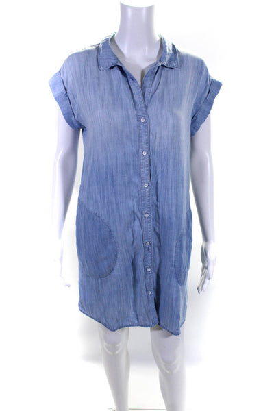 Bella Dahl Womens Button Front Short Sleeve Collared Shirt Dress Blue Size XS