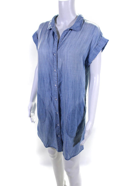 Bella Dahl Womens Button Front Short Sleeve Collared Shirt Dress Blue Size XS