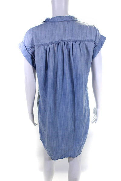 Bella Dahl Womens Button Front Short Sleeve Collared Shirt Dress Blue Size XS