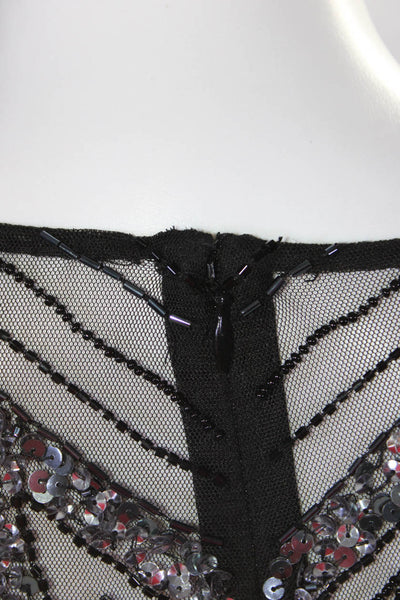 Aidan Mattox Womens Back Zip 3/4 Sleeve Beaded Sequin Mesh Dress Black Size 0