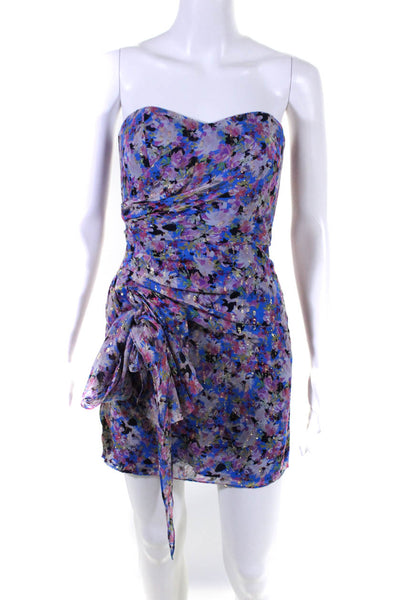 Shoshanna Womens Back Zip Strapless Mini Silk Printed Dress Blue Multi Size 0