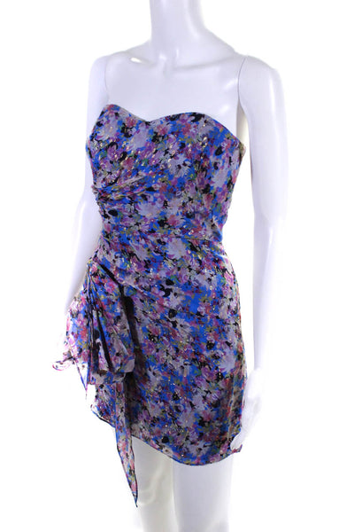 Shoshanna Womens Back Zip Strapless Mini Silk Printed Dress Blue Multi Size 0