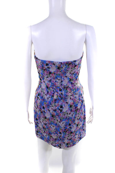 Shoshanna Womens Back Zip Strapless Mini Silk Printed Dress Blue Multi Size 0