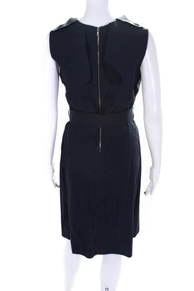 Marni Women's V-Neck Sleeveless Belted Fit Flare Midi Dress Blue Size 42