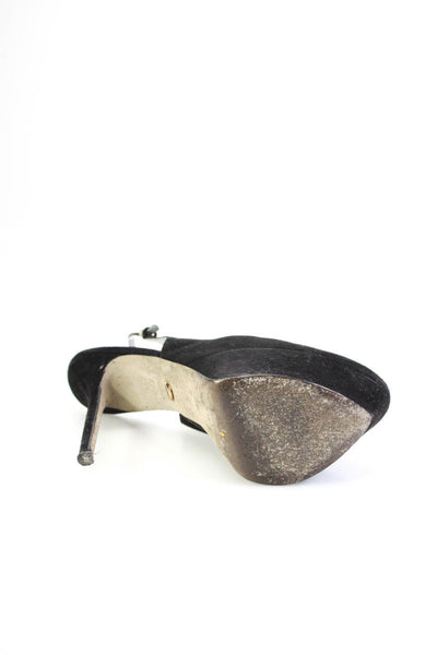 Sergio Rossi Women's Suede Platform Peep Toe Slingback Stilettos Black Size 9.5