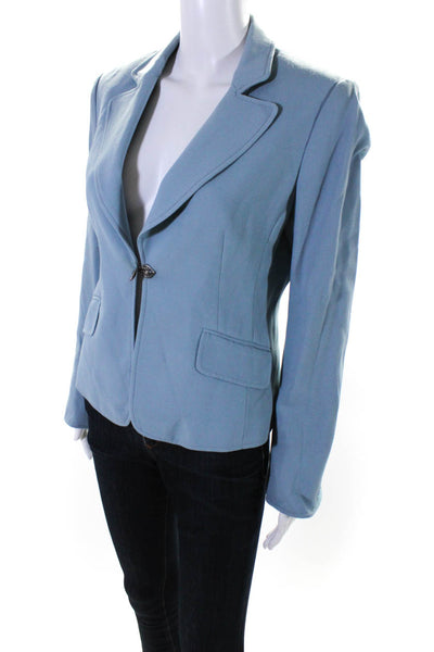 Georgiou Studio Womens Notched Collar Hook Closure Blazer Jacket Blue Size 4