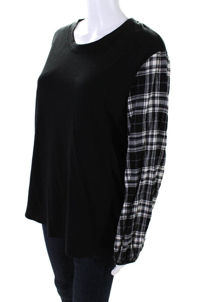 Drew Women's Checkered Gingham Long Sleeve Crewneck Top Black Size L