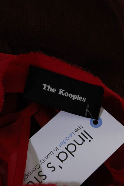 The Kooples Womens Red Silk Ruffle V-Neck Long Sleeve Blouse Top Size XS