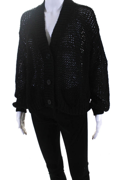 Roberto Collina Womens Black Open Knit Long Sleeve Cardigan Sweater Top Size M