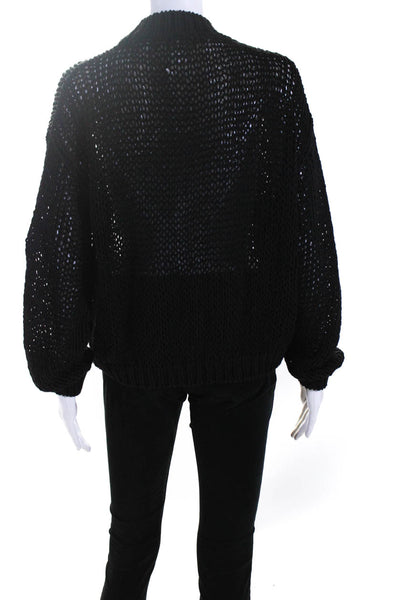 Roberto Collina Womens Black Open Knit Long Sleeve Cardigan Sweater Top Size M