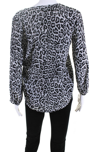 Joie Womens Silk Animal Print Button Down Blouse White Black Size Extra Small