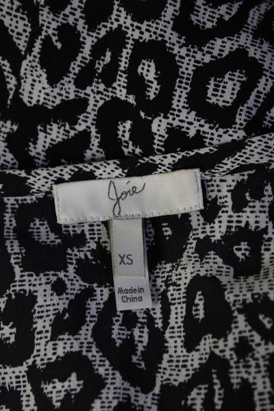 Joie Womens Silk Animal Print Button Down Blouse White Black Size Extra Small