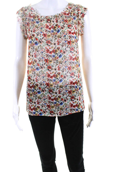 Theory Womens Floral Print Crew Neck Tank Top Multi Colored Size Petite