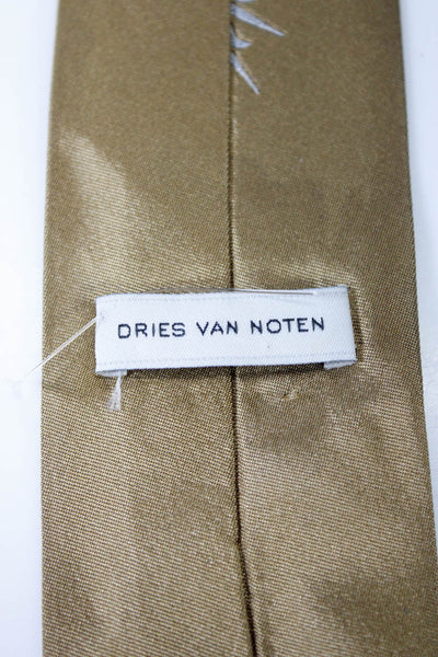 Dries Van Noten Mens Sun Embroidered 100% Silk Narrow Neck Tie Gold Tone