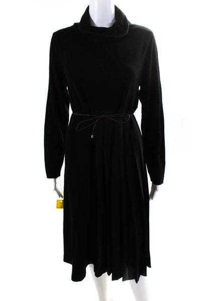 Fabiana Filippi Womens Wool Box Pleated Hem Midi Drop Waist Dress Black Size M