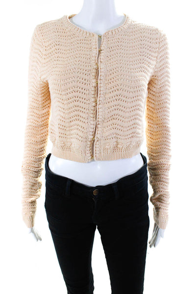 Designer Women's Long Sleeves Hook Closure Open Knit Cardigan Sweater Beige S
