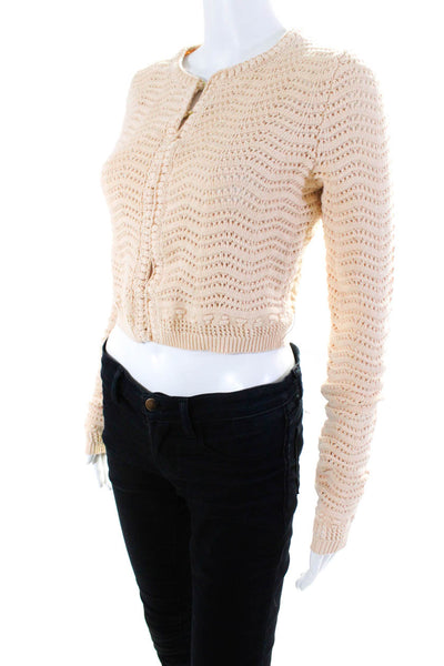 Designer Women's Long Sleeves Hook Closure Open Knit Cardigan Sweater Beige S