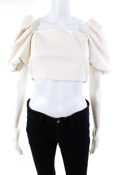 Toccin Women's Square Neck Short Sleeves Cropped Blouse White Size 4
