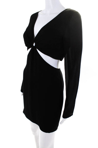 LDT Women's V-Neck Long Sleeves Cropped Blouse Black Size 4