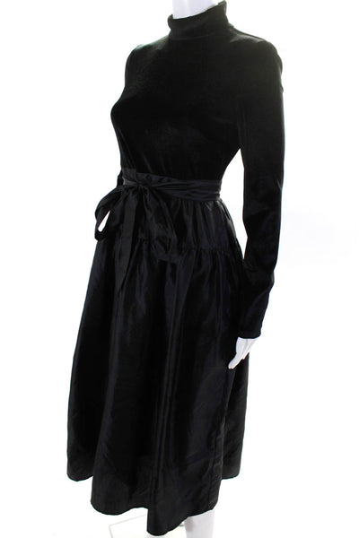 LDT Women's Round Neck Long Sleeves Tiered Maxi Dress Black Size 2