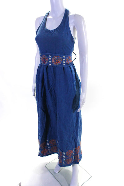 Lauren Moffatt Womens Sleeveless Embroidered Halter Maxi Dress Blue Size 2