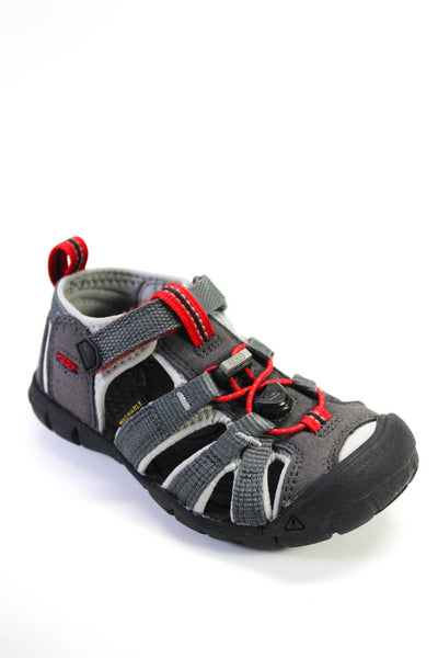 Keen Boys' Strappy Rubber Sole Hook Pile Tape Sandals Gray Size 10