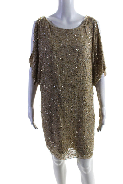 Aidan Mattox Womens Embroider Sequin Keyhole Cold Shoulder Dress Gold Size 8