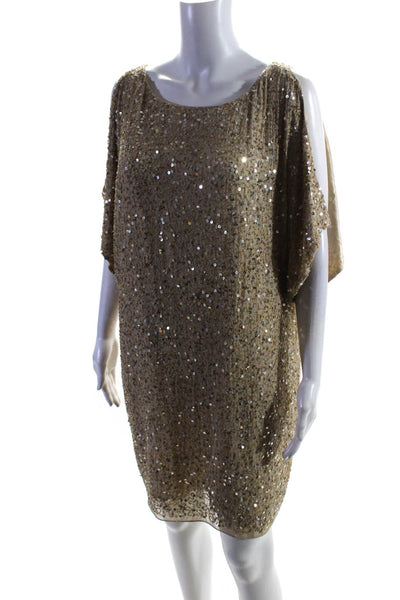 Aidan Mattox Womens Embroider Sequin Keyhole Cold Shoulder Dress Gold Size 8