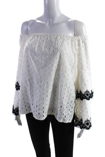 Bailey 44 Womens Cotton Off-the-Shoulder Texture Embroidered Blouse White Size L