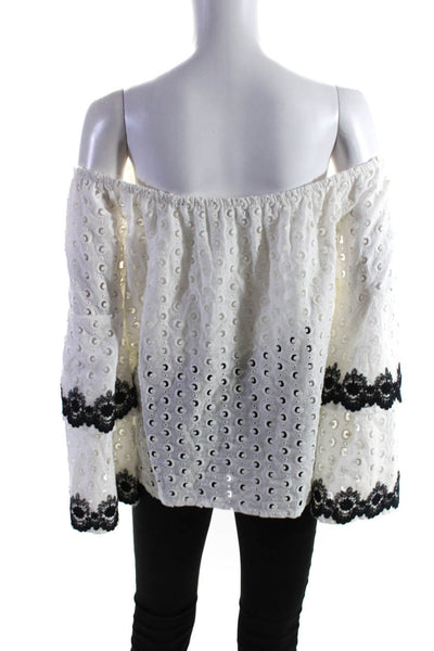 Bailey 44 Womens Cotton Off-the-Shoulder Texture Embroidered Blouse White Size L