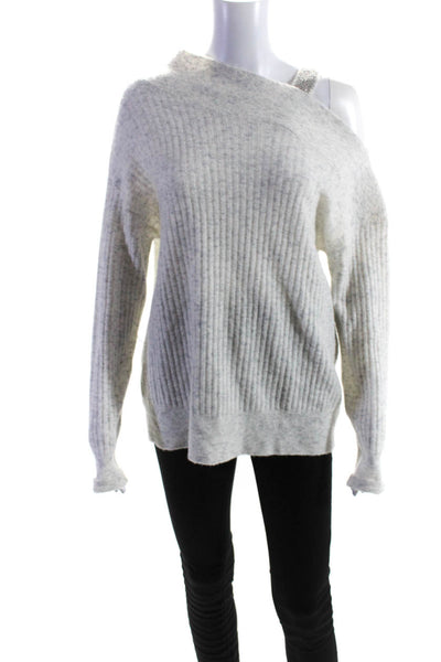 Bailey 44 Womens Wool Ribbed Studded Strapped Long Sleeve Sweater Gray Size M