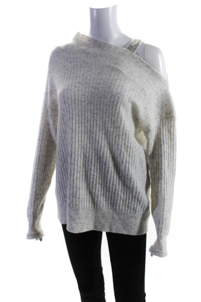 Bailey 44 Womens Wool Ribbed Studded Strapped Long Sleeve Sweater Gray Size M