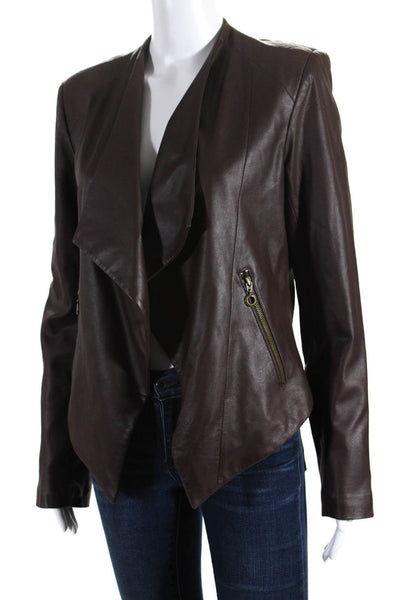 My Tribe Women's Leather Open Front Long Sleeve Lined Jacket Brown Size L