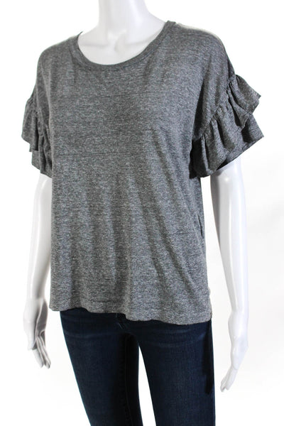 Current/Elliott Women's Crewneck Ruffle Sleeves T-Shirt Gray Size 0