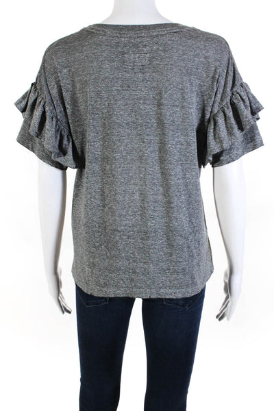 Current/Elliott Women's Crewneck Ruffle Sleeves T-Shirt Gray Size 0