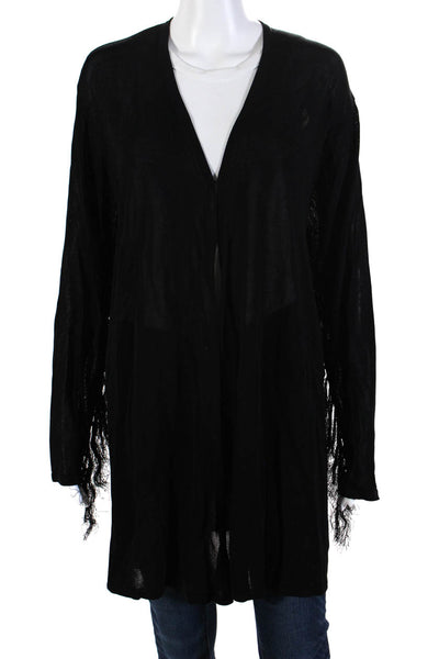 Sandro Paris Womens Long Sleeve Hook-On Fringed Cardigan Sweater Black Size 3