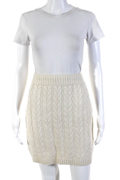 525 Women's Elastic Waist Cable Knit Mini Skirt Ivory Size M