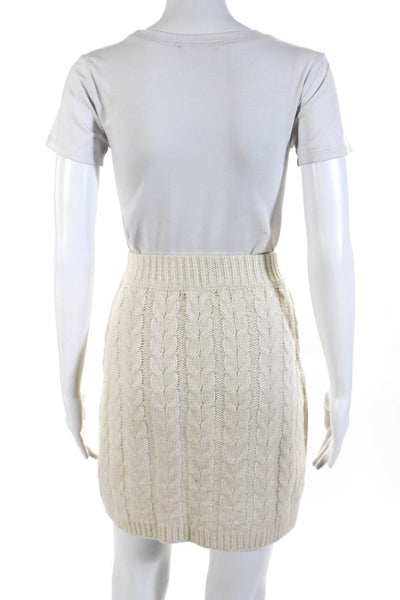 525 Women's Elastic Waist Cable Knit Mini Skirt Ivory Size M