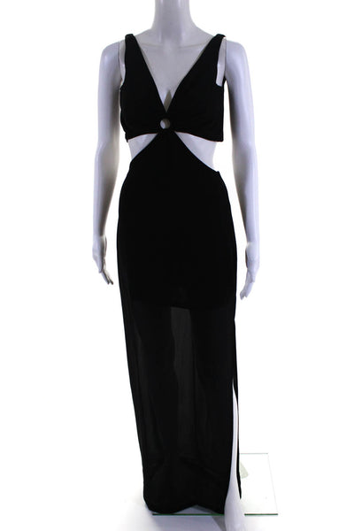 LDT Womens V Neck Sleeveless Cut Out Waist Maxi Dress Black Size 4