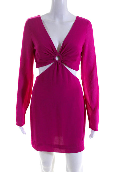 LDT Womens V Neck Cut Out Waist Long Sleeves Dress Violet Pink Size 4