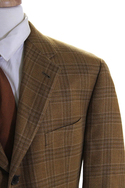 Joseph Abboud Men's Plaid Silk Wool Three Button Suit Blazer Light Brown Size 40