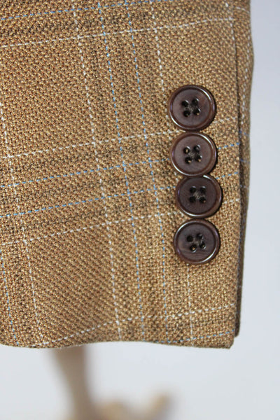 Joseph Abboud Men's Plaid Silk Wool Three Button Suit Blazer Light Brown Size 40